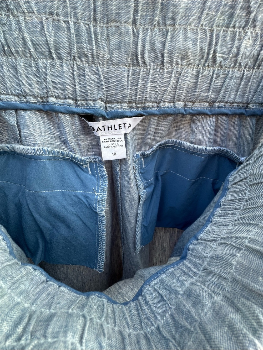 Athleta Linen Light Blue Elastic Waist Jogger Vacation City Coastal Beach Travel - Picture 7 of 13